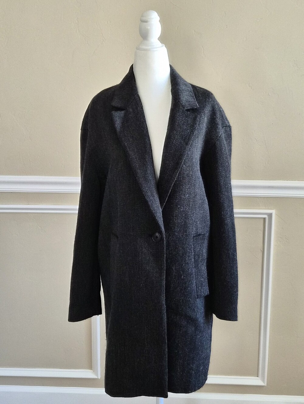 Zara Dark Charcoal Single-Button Pea Coat